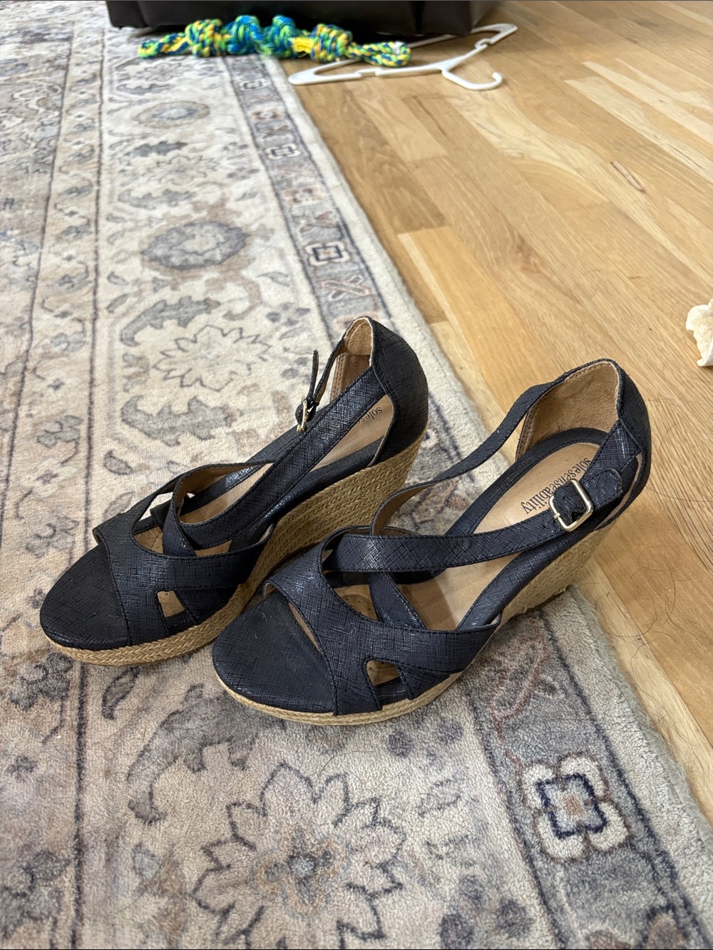 Black Wedge Espadrille Sandals - Comfortable Strappy Heels